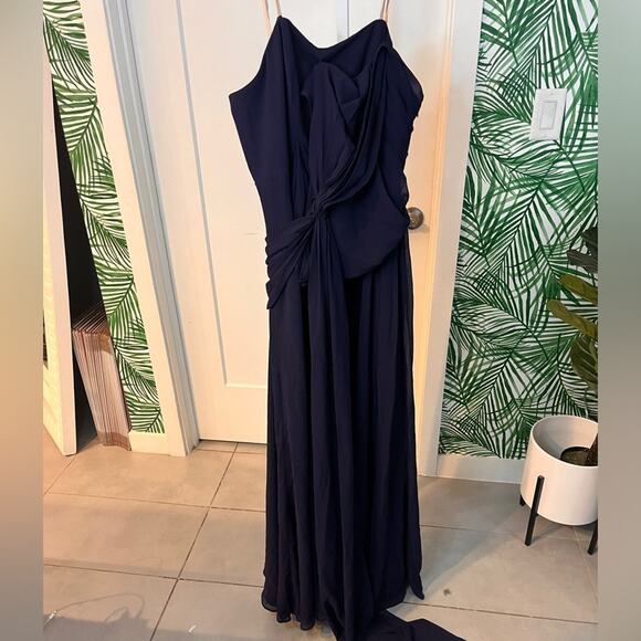 Fame and Partners Navy Blue Strapless Draped Gown Size 10 - Picture 2 of 10